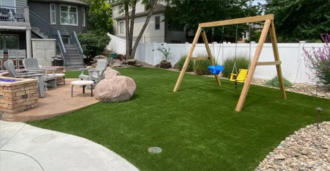 backyard swingset on turf